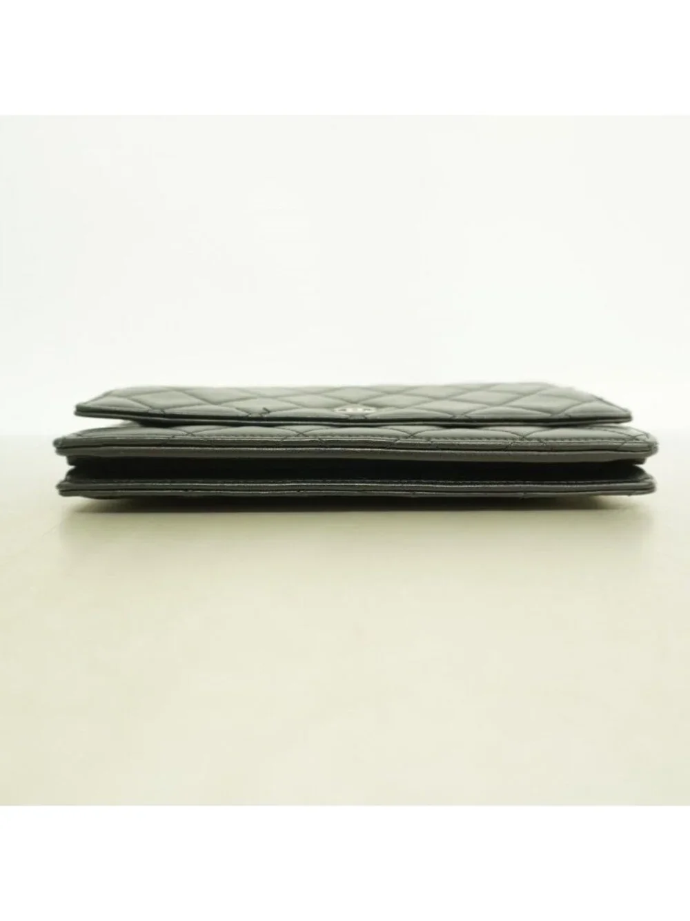 Chanel Shoulder Wallet Quilted Lambskin Black Silver
